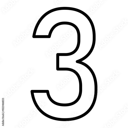 Simple outline icon of the number three, representing counting or ranking.