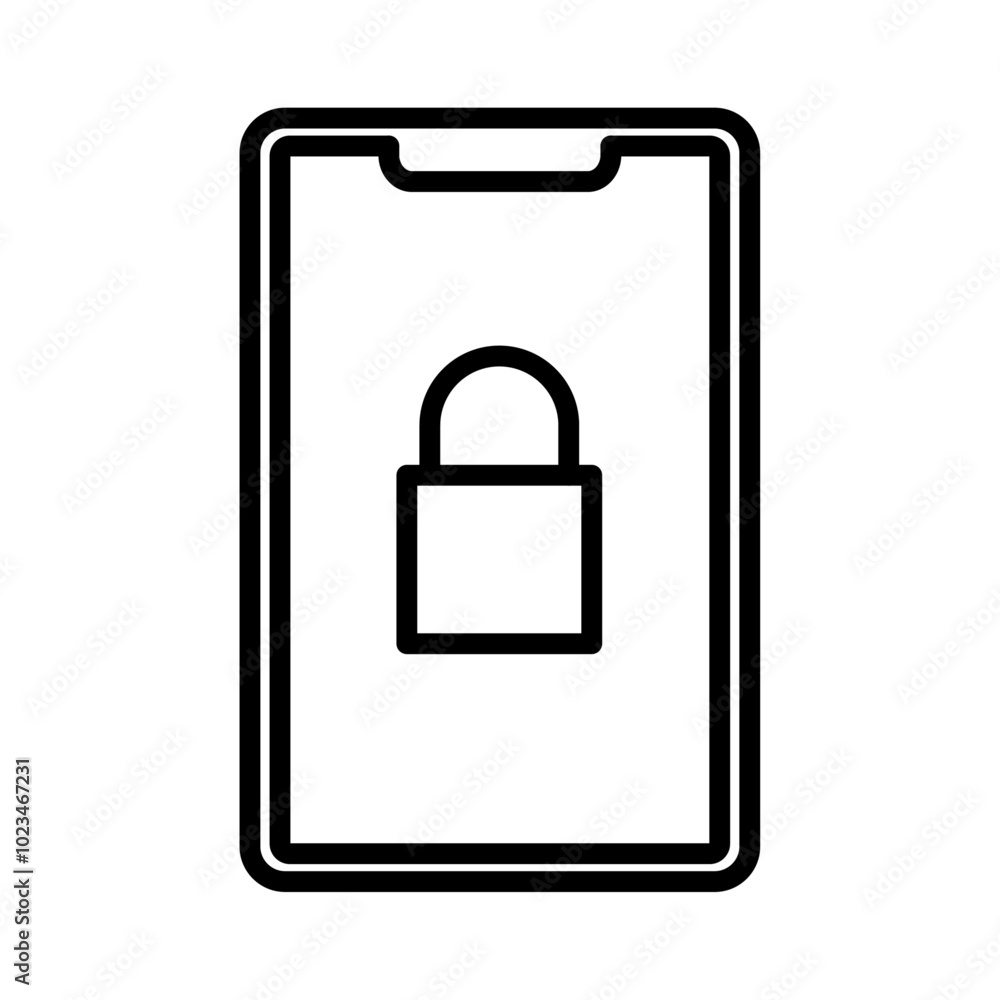 Outline icon of a phone with a lock, representing security or privacy for mobile devices. Outline icon of a phone with a lock, representing security or privacy for mobile devices.