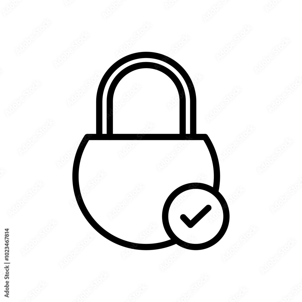 Simple outline of a safe with a checkmark, representing security or protection. Simple outline of a safe with a checkmark, representing security or protection.