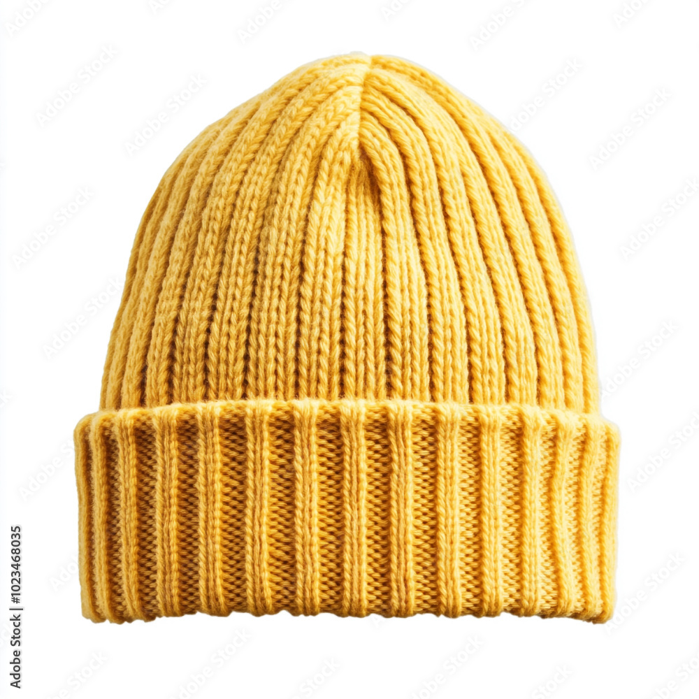 Fototapeta premium a yellow knitted winter cap isolated on a white background