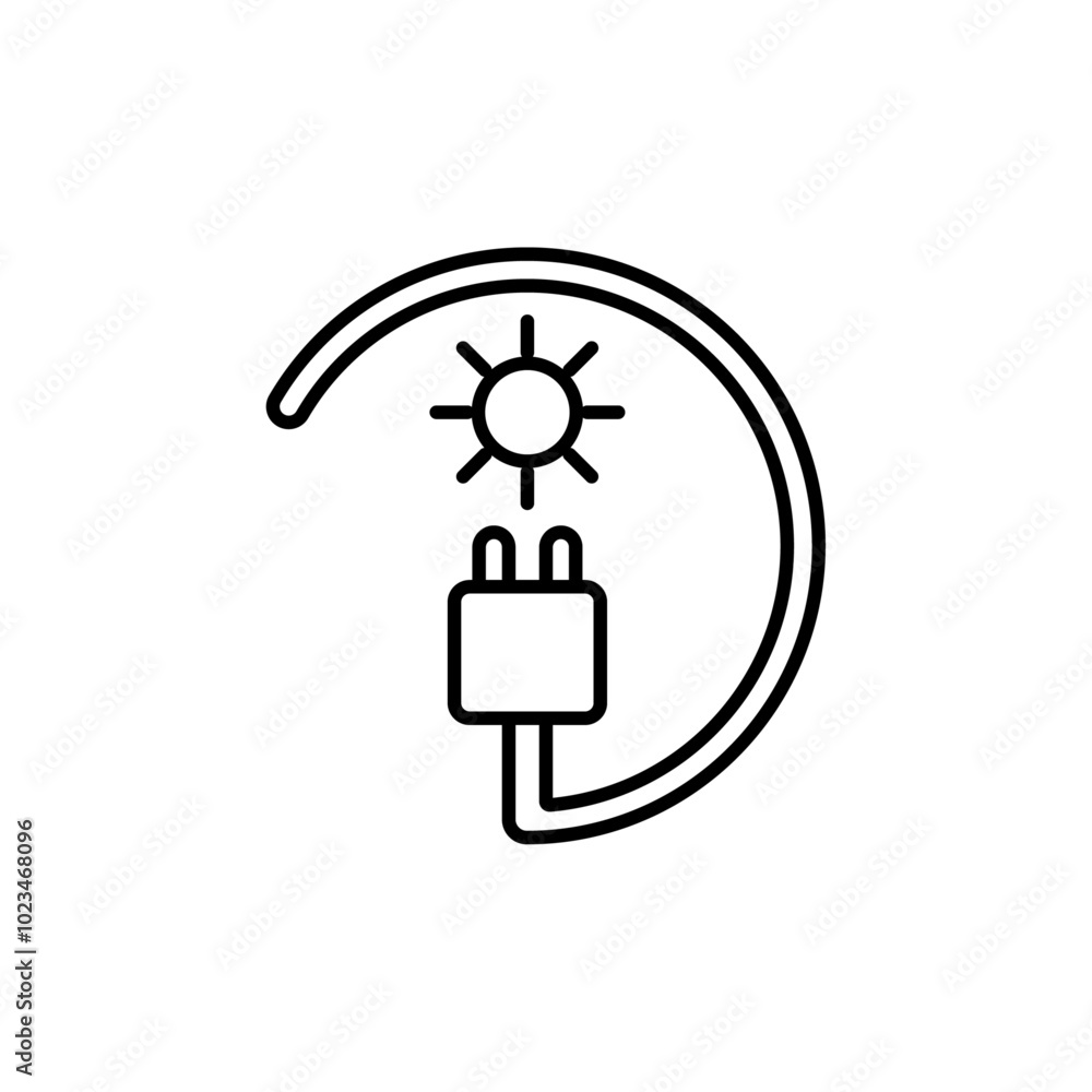 Outline of a sun with a plug, symbolizing solar energy or renewable power. Outline of a sun with a plug, symbolizing solar energy or renewable power.