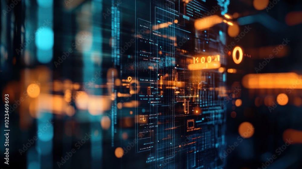 Abstract digital interface with glowing data elements and futuristic design. Abstract digital interface with glowing data elements and futuristic design.