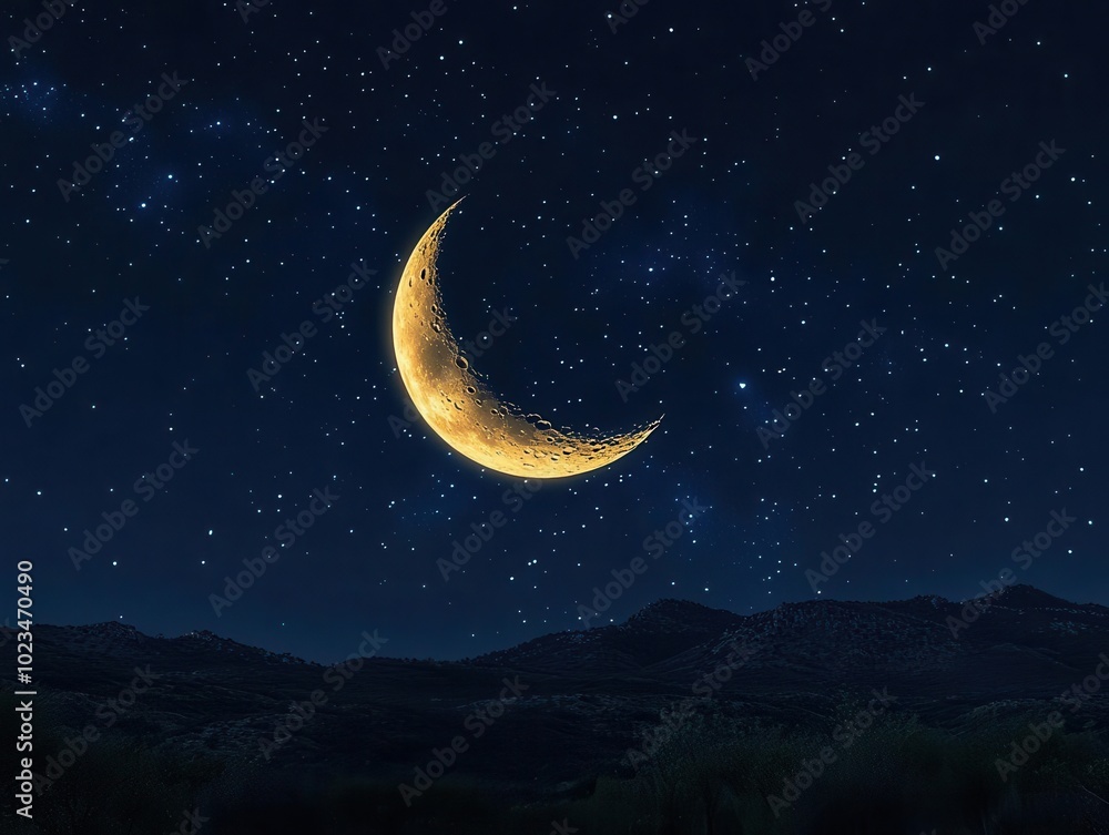 bright crescent moon shines against a starry night sky, creating a stunning celestial display that inspires wonder and tranquility, inviting viewers to dream and embrace the beauty of the night bright crescent moon shines against a starry night sky, creating a stunning celestial display that inspires wonder and tranquility, inviting viewers to dream and embrace the beauty of the night