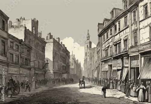 Old photo of the street of the old city. Sepia.