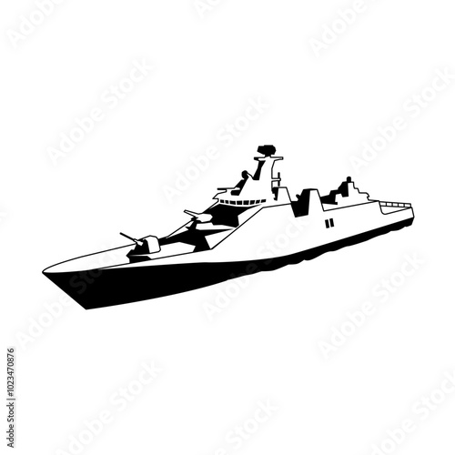 modern war ship silhouette simple vector