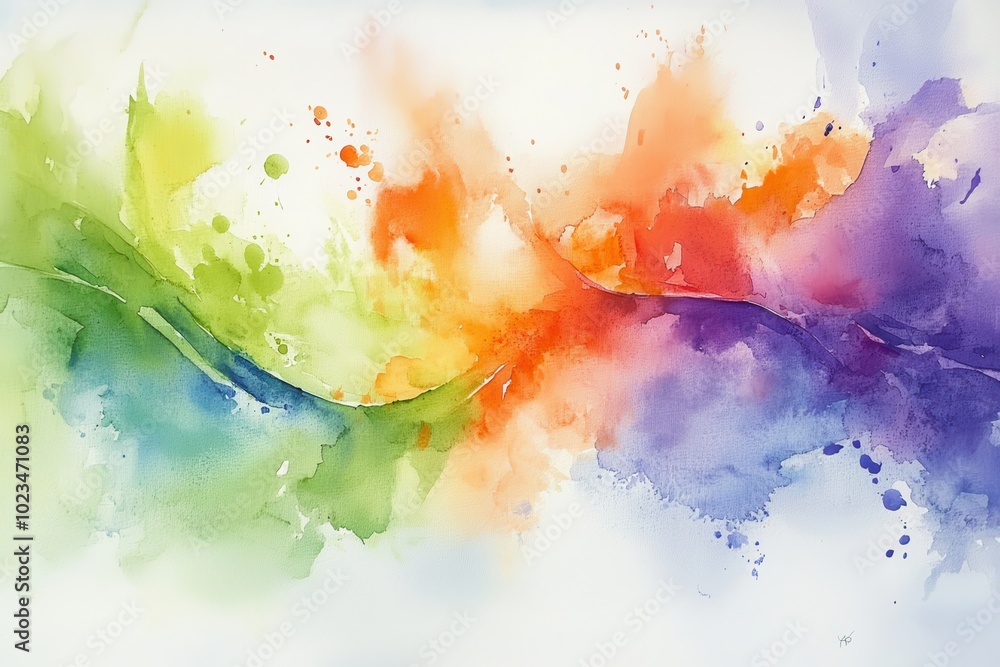 Fototapeta premium Abstract Watercolor Painting with Green, Orange, and Purple Hues