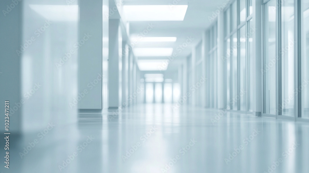 Blurred background of a hospital interior with an empty white corridor. Blurred background of a hospital interior with an empty white corridor.