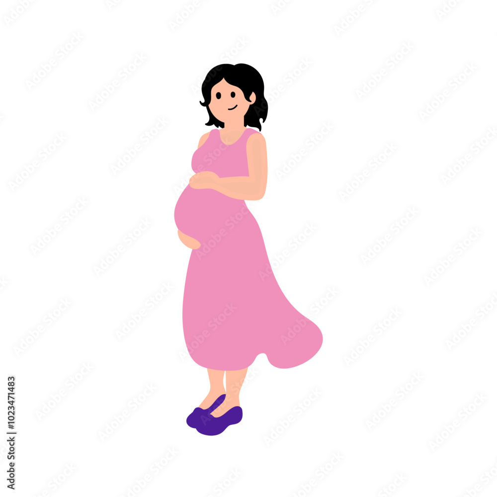 Pregnant woman in a pink dress. Simple color vector illustration. Pregnant woman in a pink dress. Simple color vector illustration.