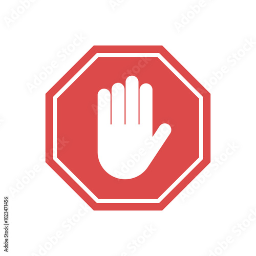 Stop sign. Red hand sign. Simple flat color illustration.