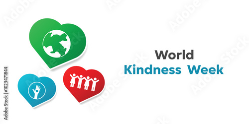 World Kindness Week. Heart, earth, hand and people icons. Great for cards, banners, posters, social media and more. White background.