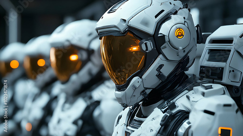 Futuristic Robots with Helmets - 3D Illustration