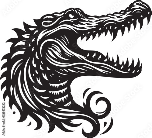 Alligator head silhouette black vector artwork design photo