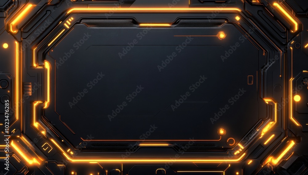 Obraz premium Futuristic Black Panel with Glowing Orange Lines