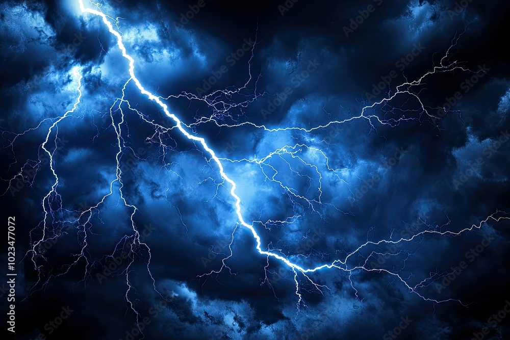 Fototapeta premium Dramatic lightning strike illuminating stormy dark clouds