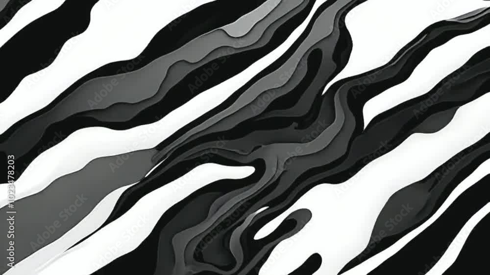 Abstract design featuring flowing black and white waves, emphasizing contrast and movement. Abstract design featuring flowing black and white waves, emphasizing contrast and movement.