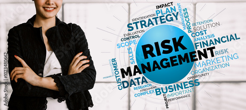 Risk Management and Assessment for Business Investment Concept. Modern interface showing symbols of strategy in risky plan analysis to control unpredictable loss and build financial safety. uds photo