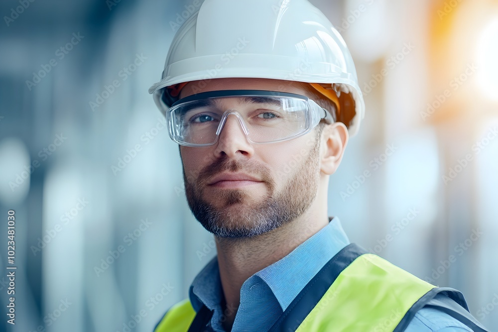 Safety Conscious Worker in Protective Gear at Industrial Workplace Safety Conscious Worker in Protective Gear at Industrial Workplace