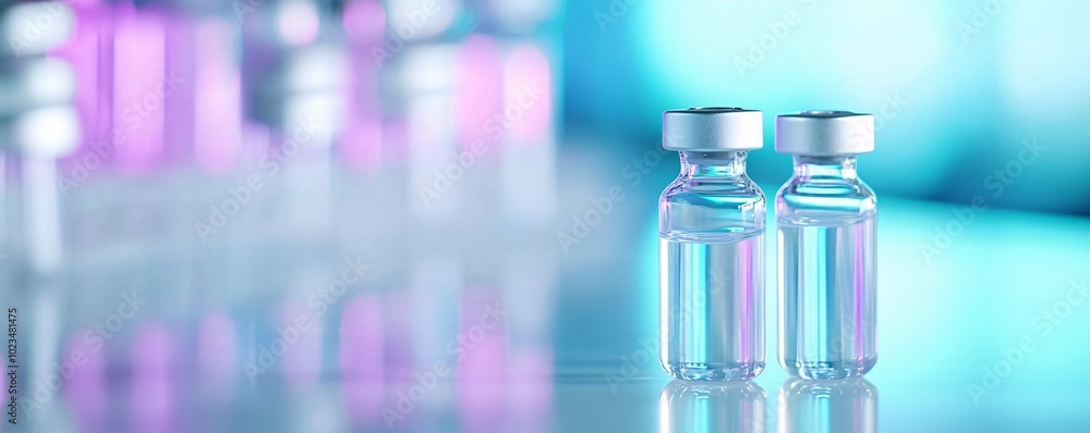 Precision Research - Isolated Glass Vials in Sterile Lab with Blue Neon Lights Highlighting Clinical Innovation and Technology Precision Research - Isolated Glass Vials in Sterile Lab with Blue Neon Lights Highlighting Clinical Innovation and Technology