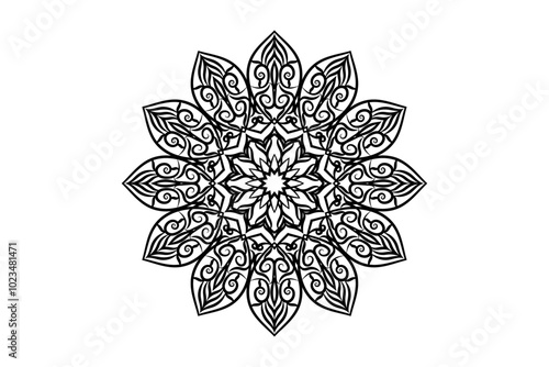 Black and white circular mandala design with perfect balance and flowing curves