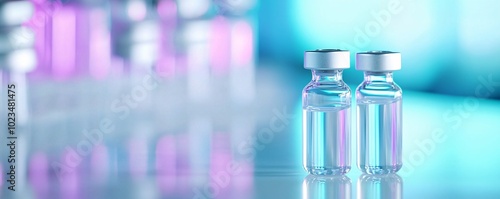 Precision Research - Isolated Glass Vials in Sterile Lab with Blue Neon Lights Highlighting Clinical Innovation and Technology