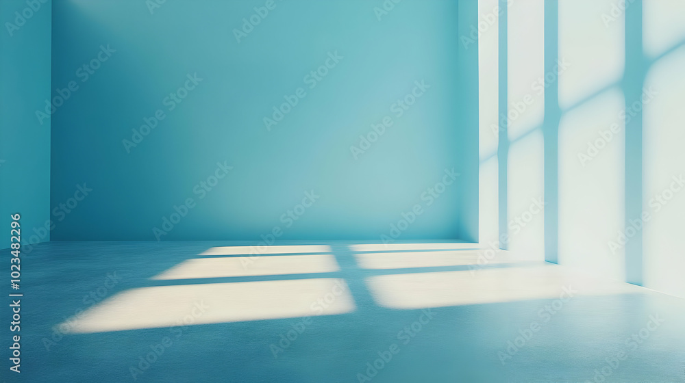 Blue Room With Sunlight Coming Through Windows Abstract Background Blue Room With Sunlight Coming Through Windows Abstract Background