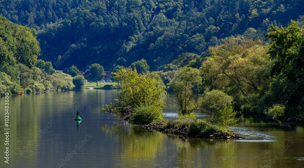 Fototapeta premium Landschaft am Main zwischen Miltenberg und Freudenstadt, Unterfranken, Bayern, Deutschland