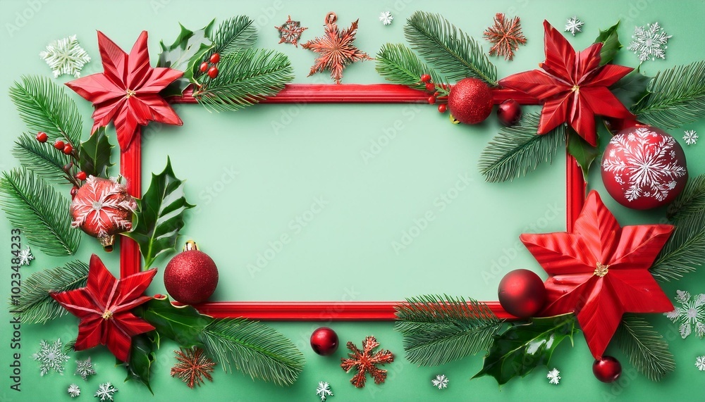 Red Christmas frame on green