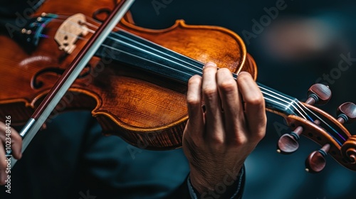 Close-up of a Violinist's Hand Playing a Violin