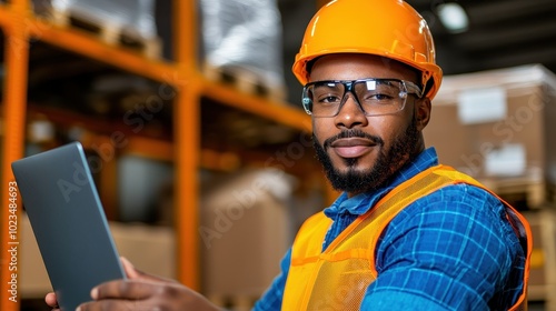 Logistics Specialist Analyzing Data in Warehouse Setting