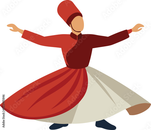 A vector illustration of a whirling dervish in traditional attire, symbolizing spirituality, dance, and cultural heritage.