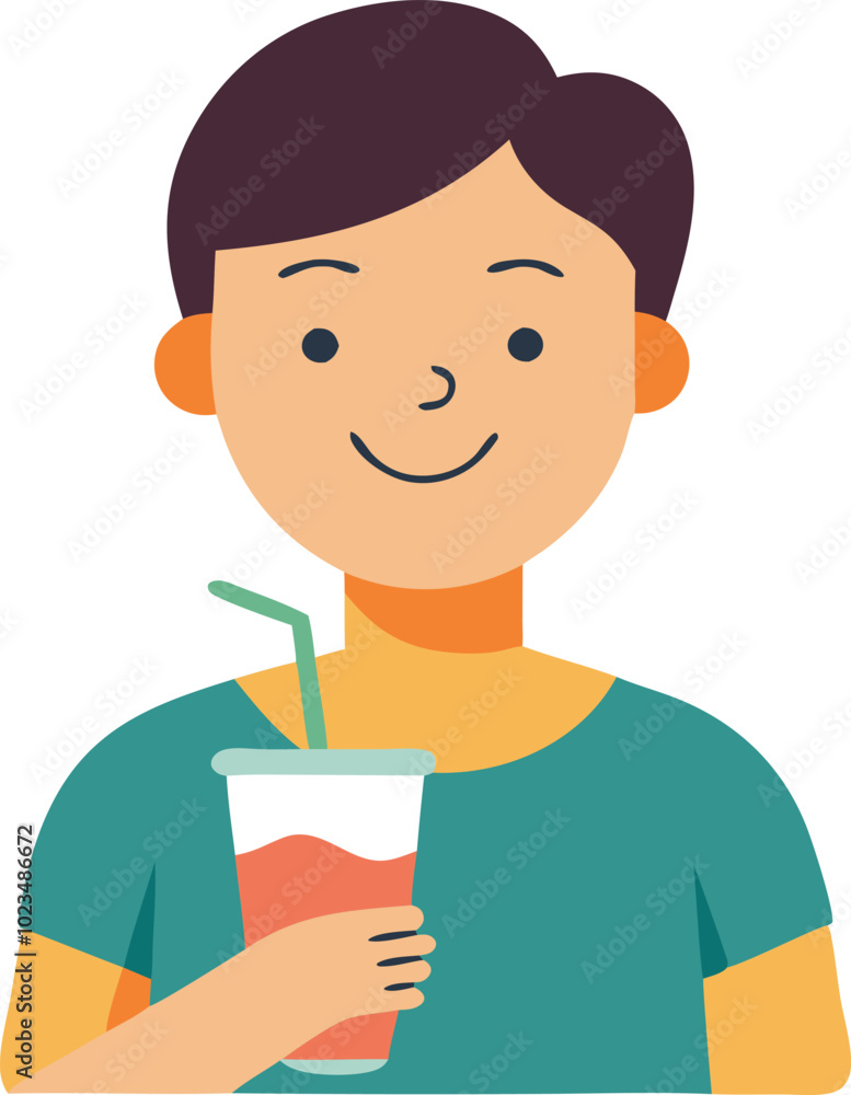 A vector illustration of a happy boy drinking from a juice box, symbolizing health, refreshment, and childhood fun. A vector illustration of a happy boy drinking from a juice box, symbolizing health, refreshment, and childhood fun.