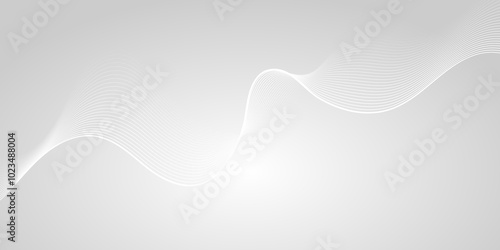 White wave curve lines abstract background with flowing particles. Digital energy waves technology concept. Modern backdrop design for business, presentation, banner.