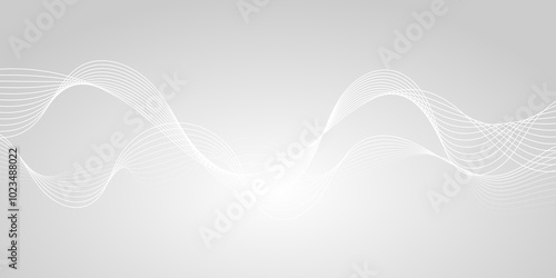 White wave curve lines abstract background with flowing particles. Digital energy waves technology concept. Modern backdrop design for business, presentation, banner.