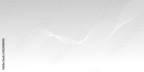 White wave curve lines abstract background with flowing particles. Digital energy waves technology concept. Modern backdrop design for business, presentation, banner.