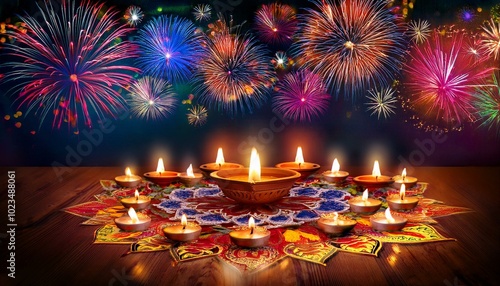 Candles & fireworks for Diwali photo