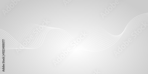 White wave curve lines abstract background with flowing particles. Digital energy waves technology concept. Modern backdrop design for business, presentation, banner.