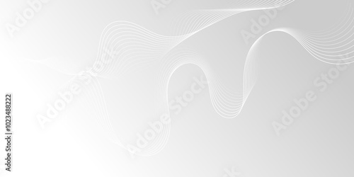 White wave curve lines abstract background with flowing particles. Digital energy waves technology concept. Modern backdrop design for business, presentation, banner.