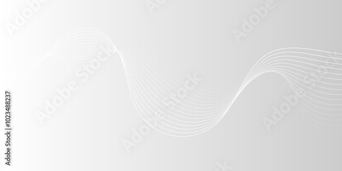White wave curve lines abstract background with flowing particles. Digital energy waves technology concept. Modern backdrop design for business, presentation, banner.