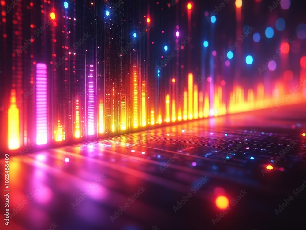 colorful abstract background featuring a neon equalizer effect, with sound waves pulsating in vibrant hues, creating an energetic and modern atmosphere colorful abstract background featuring a neon equalizer effect, with sound waves pulsating in vibrant hues, creating an energetic and modern atmosphere