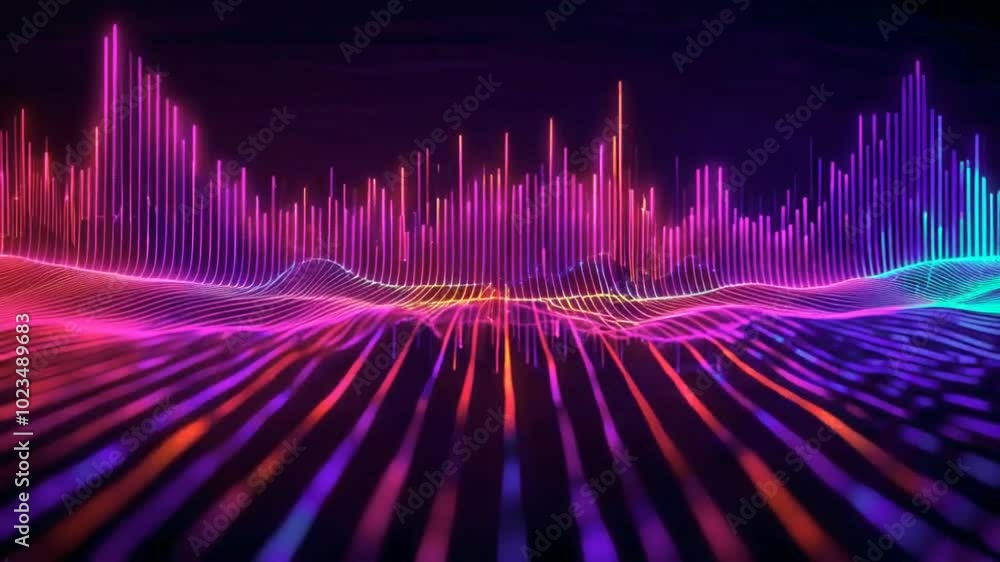 Abstract digital sound wave visualization with vibrant colors and dynamic patterns. Abstract digital sound wave visualization with vibrant colors and dynamic patterns.