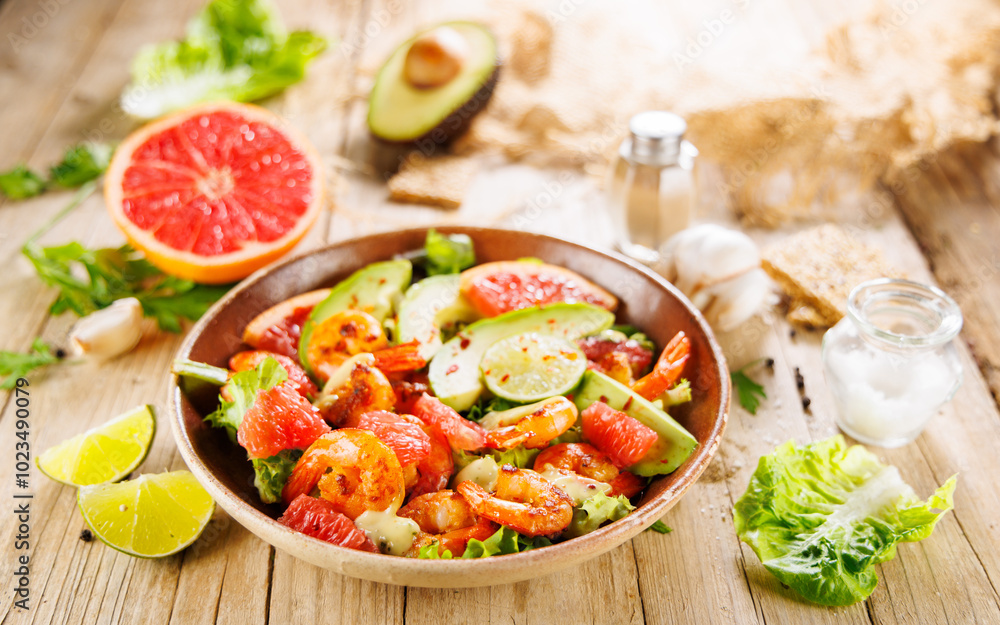 mixed salad with shrimp, grapefruit and avocado mixed salad with shrimp, grapefruit and avocado
