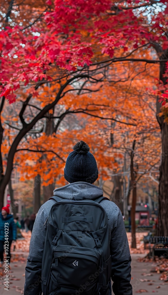 A young student with a backpack walking through a lively and colorful university campus A young student with a backpack walking through a lively and colorful university campus