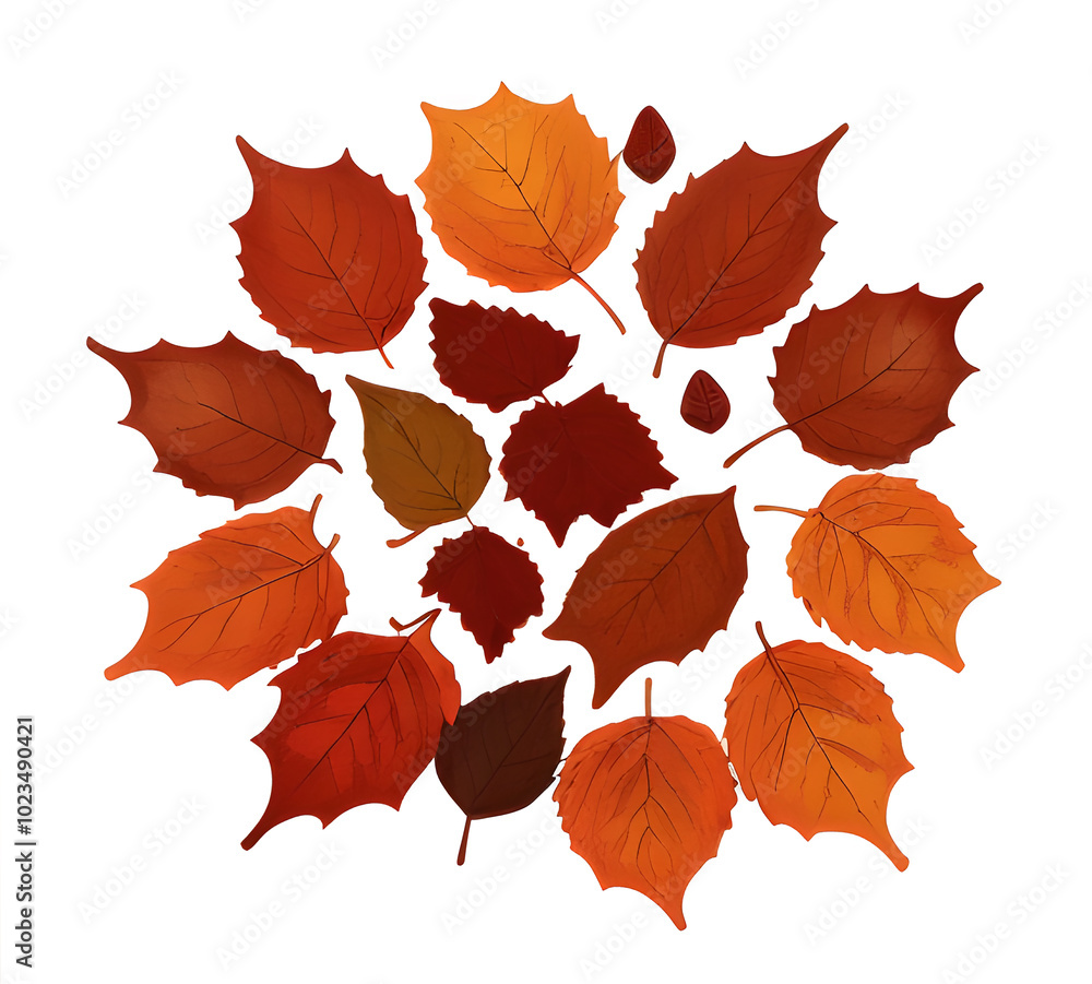 Colorful autumn maple leaves scattered on the ground clipart illustration of traditional autumn leaves for postcards.generative ai Colorful autumn maple leaves scattered on the ground clipart illustration of traditional autumn leaves for postcards.generative ai