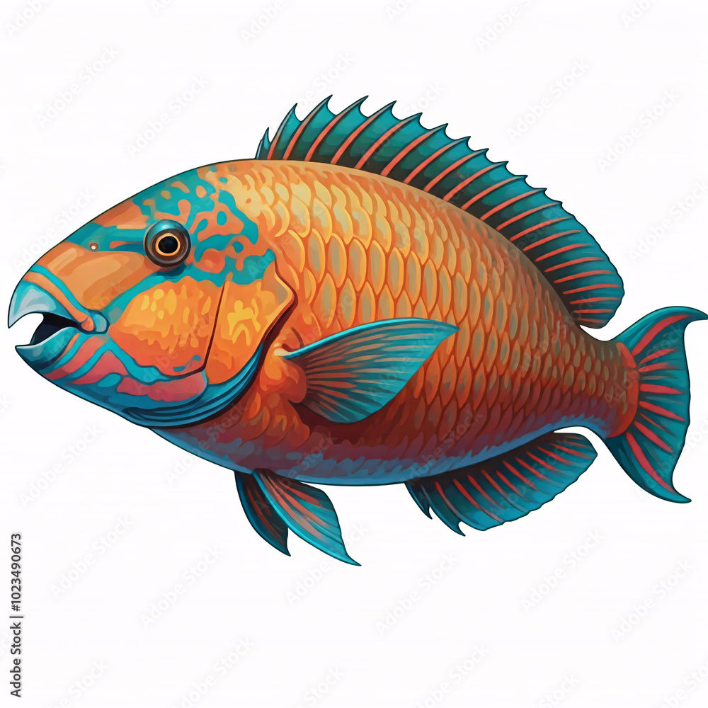 Fototapeta premium colorful tropical fish illustration digital painting underwater creature design art ocean fauna sea life wildlife art animal illustration creature marine illustration trop