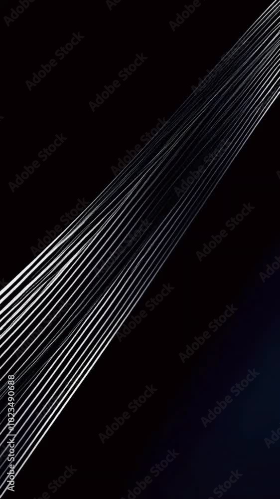 Deep black or navy background with very thin, luminous silver or white diagonal stripes moving softly, depth and sophistication, 4k High-Quality vertical background Animation Video