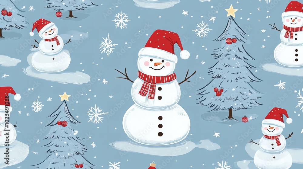 A cheerful snowman stands in a winter wonderland, surrounded by Christmas trees and snowflakes. A cheerful snowman stands in a winter wonderland, surrounded by Christmas trees and snowflakes.