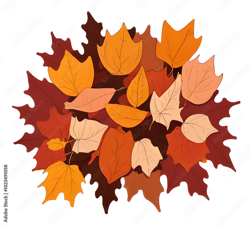 Fototapeta premium Colorful autumn maple leaves scattered on the ground clipart illustration of traditional autumn leaves for postcards.generative ai