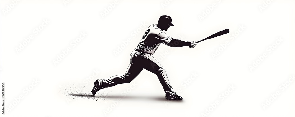 Obraz premium Sleek Silhouette of a Batter Hitting a Homerun - Minimalist Baseball Design for Modern Sports Enthusiasts and Graphic Projects