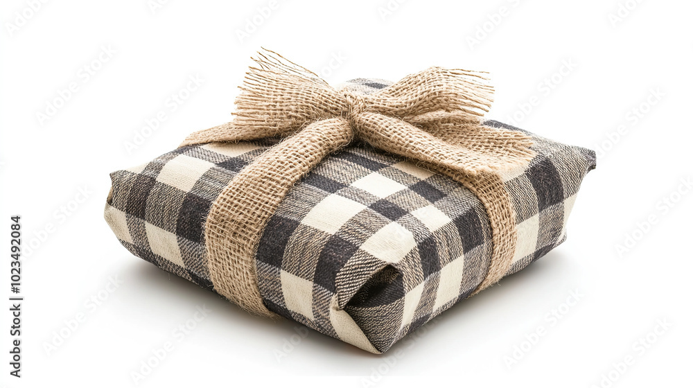 Christmas gift box template with decorative wrapping and festive bow isolated on white background Christmas gift box template with decorative wrapping and festive bow isolated on white background