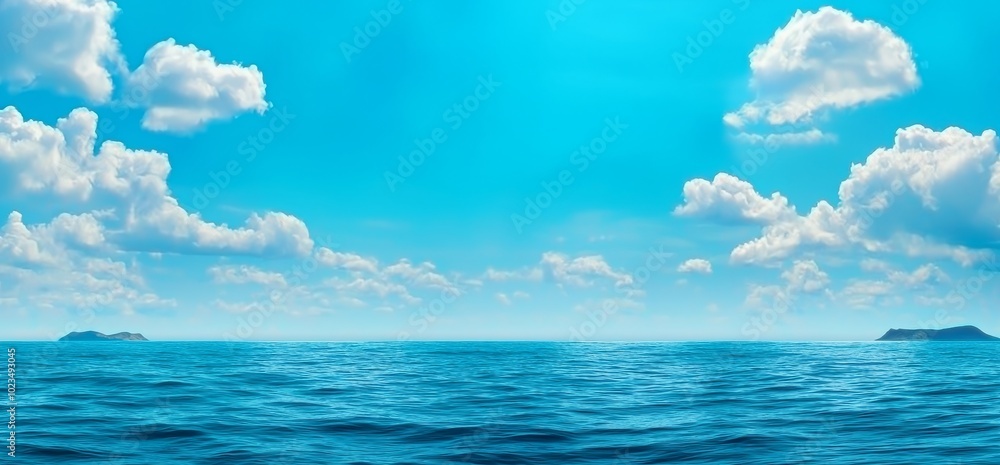 Fototapeta premium Blue Sky and White Clouds with a Sea View Background